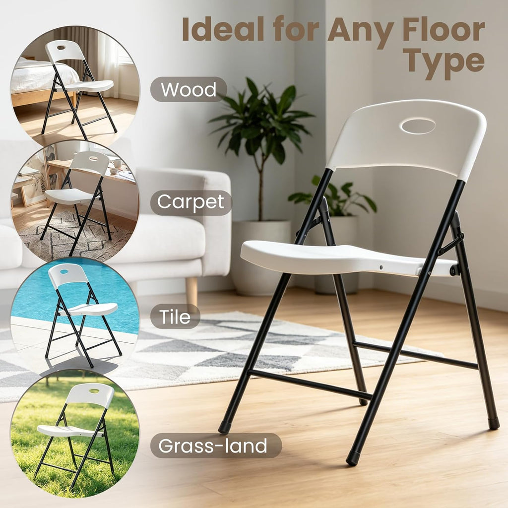 Folding Chairs 6 Pack,350 lbs Heavy Duty Metal Frame Plastic Foldable Chair,Ergonomic Portable Folding Chair with Non-Slip Feet, Indoor Outdoor Commercial Seating for Patio Party Wedding Camping,White