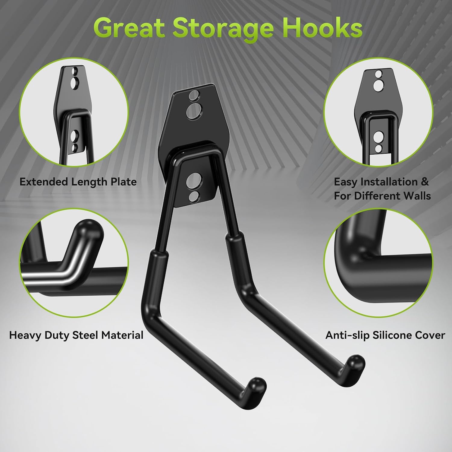 18 Pack Garage Hooks Heavy Duty, Utility Steel Garage Storage Hooks, Garage Organization System with Anti-Slip Wall Mount Hangers for Hanging Bike, Ladder, Garden Tools (Black)
