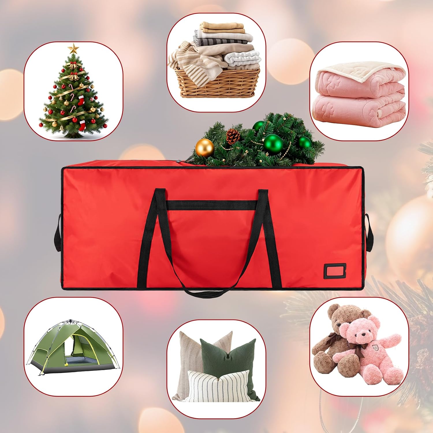 3FT/4FT/4.5 FT Christmas Tree Storage Bag, Heavy Duty Christmas Tree Bag with Reinforced Handles and Dual Zippers Wide Opening, Large Capacity fits for Artificial Christmas Tree, Red