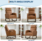 Upholstered Rocking Glider Chair with Footrest and Tall Backrest – Comfort Rocker for Nursing Moms, Bedroom, Living Room, Solid Wood Construction, Vintage Brown