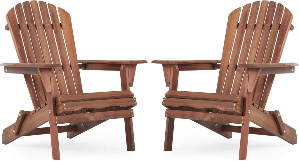 Folding Adirondack Chairs Set of 2 with Pre-Assembled BackRest, Solid Wood Outdoor Lawn Chair Lounge Patio Chair for Garden Backyard Porch Fire Pit, Dark Brown