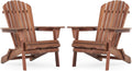 Folding Adirondack Chairs Set of 2 with Pre-Assembled BackRest, Solid Wood Outdoor Lawn Chair Lounge Patio Chair for Garden Backyard Porch Fire Pit, Dark Brown