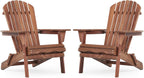Folding Adirondack Chairs Set of 2 with Pre-Assembled BackRest, Solid Wood Outdoor Lawn Chair Lounge Patio Chair for Garden Backyard Porch Fire Pit, Dark Brown