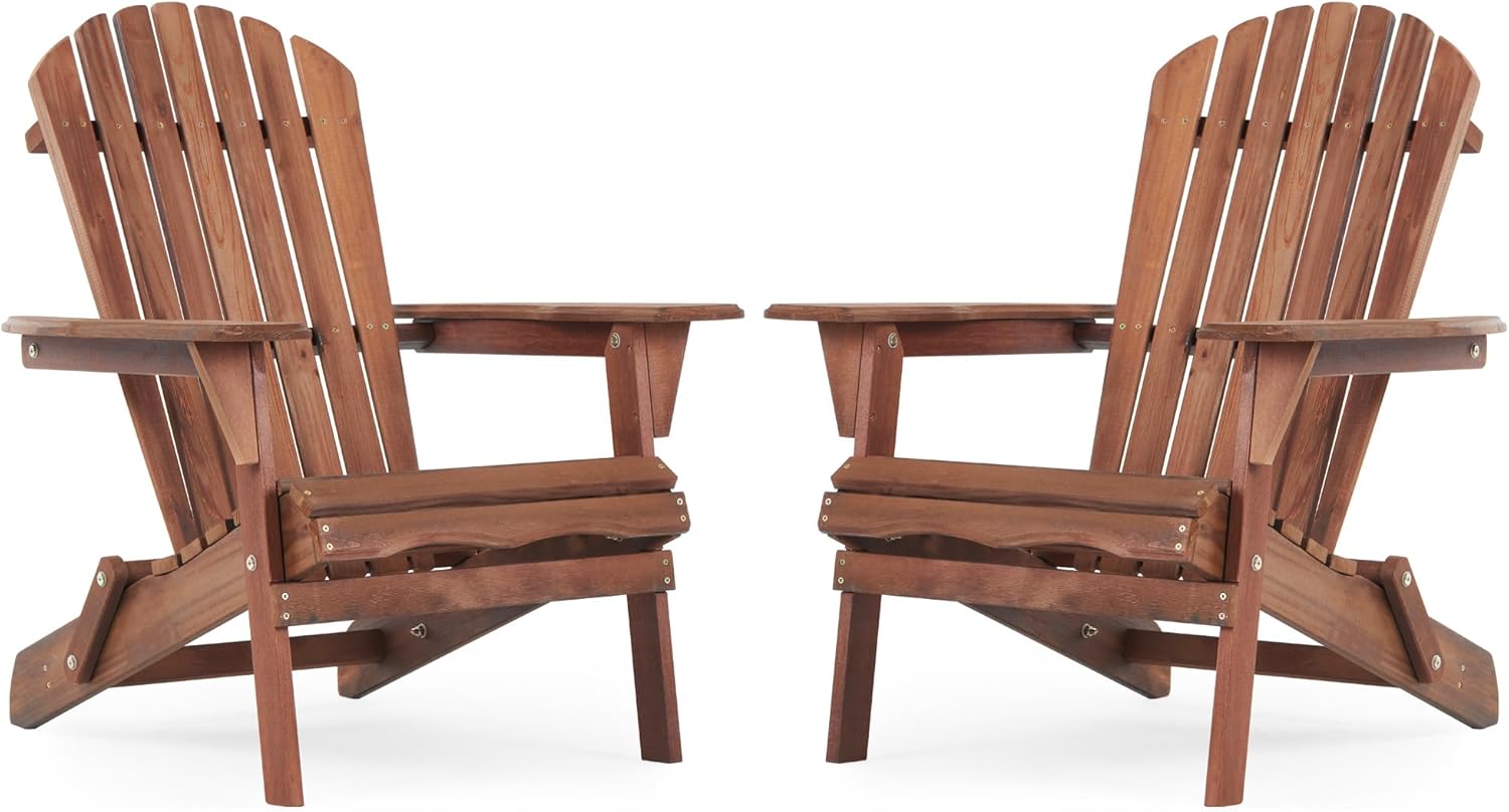 Folding Adirondack Chairs Set of 2 with Pre-Assembled BackRest, Solid Wood Outdoor Lawn Chair Lounge Patio Chair for Garden Backyard Porch Fire Pit, Dark Brown