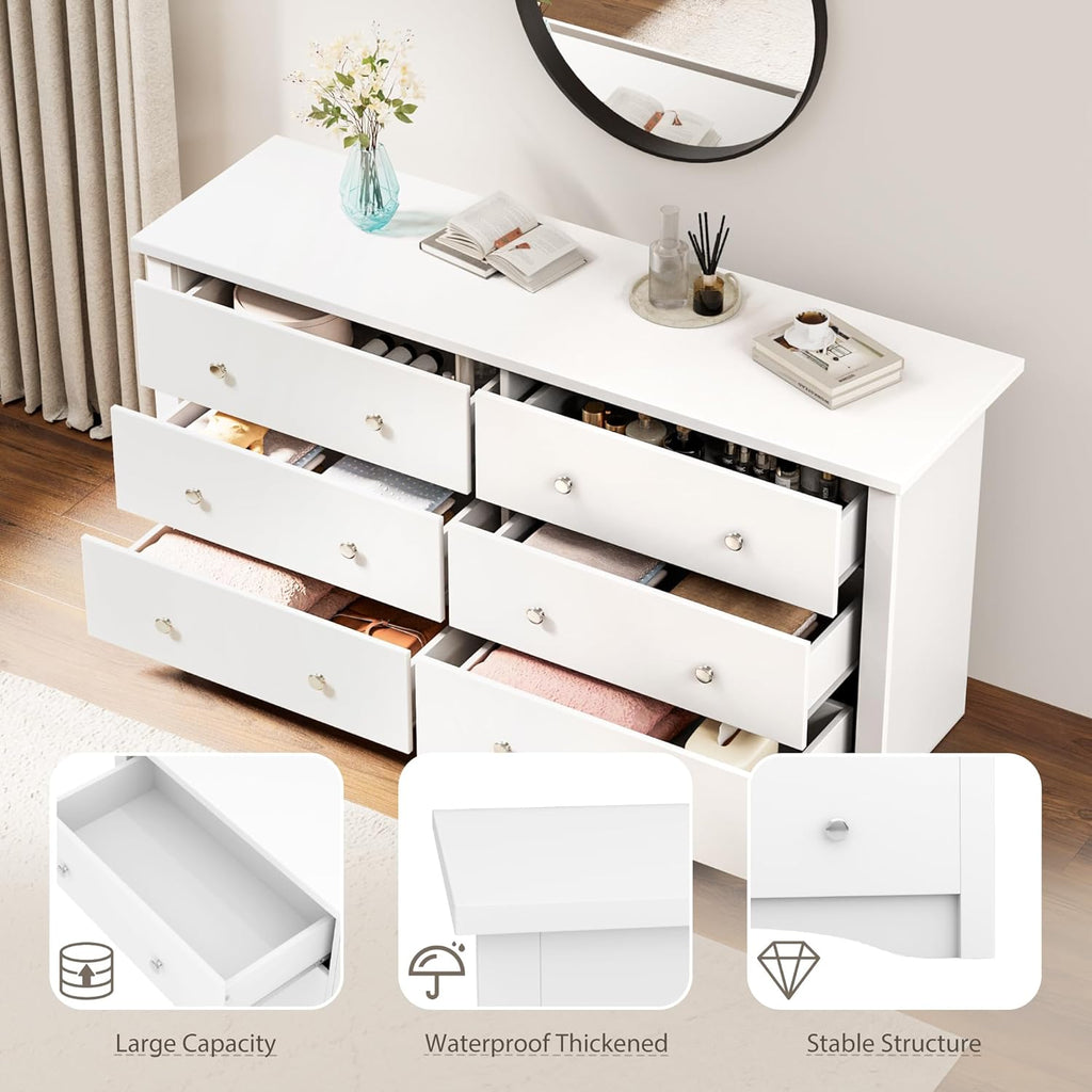 YESHOMY Dresser for Bedroom with 6 Drawer, 47.2" TV Stand, Organizer Drawers for Bedroom, Living, Hallway (Light White)