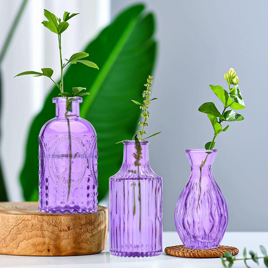 Glass Bud Vase Set of 15,Small Glass Vases for Flowers,Vintage Bulk Purple Mini Glass Vases for Centerpieces,Rustic Wedding,Decoration,Floral Arrangement