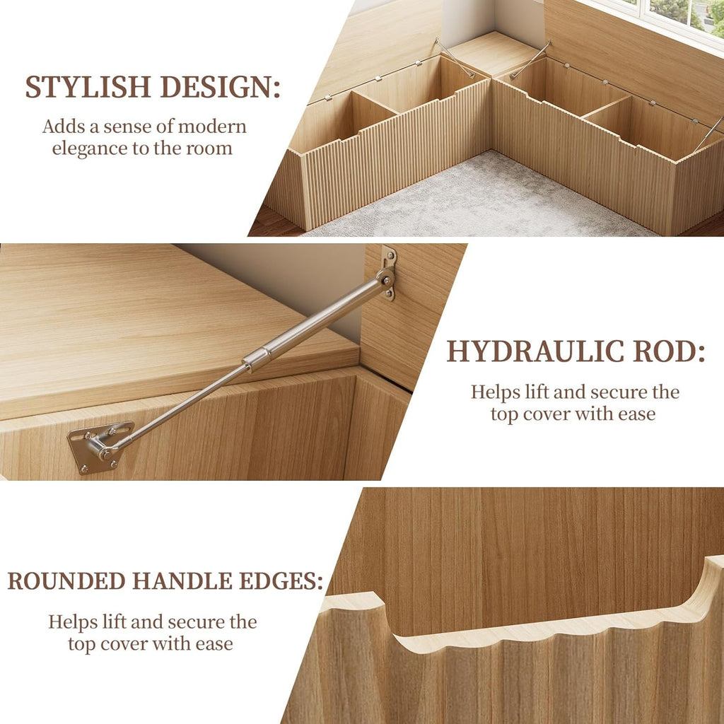 L-Shaped Corner Bench with Hidden Storage – Backless Breakfast Nook Seating, Modular Corner Nook Bench for Kitchen or Dining Room, Space-Saving Dining Bench with Storage