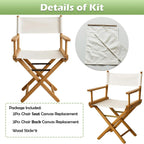 STAY GENT 18''L X 15''W 2 Set Directors Chair Replacement Canvas for 18'' Director Chairs, Replacement Cover Canvas Seat and 19.7''L X 6.3''W Back Covers Kit for Director Chairs Movie Chair, White