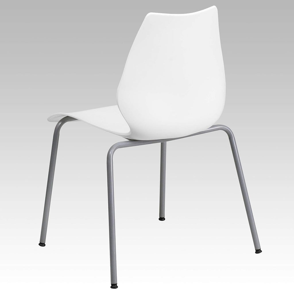 Flash Furniture Hercules Series Modern Plastic Stacking Event/Waiting Room Chairs, Ergonomic Lobby Chairs with Contoured Seats, Set of 5, White/Silver