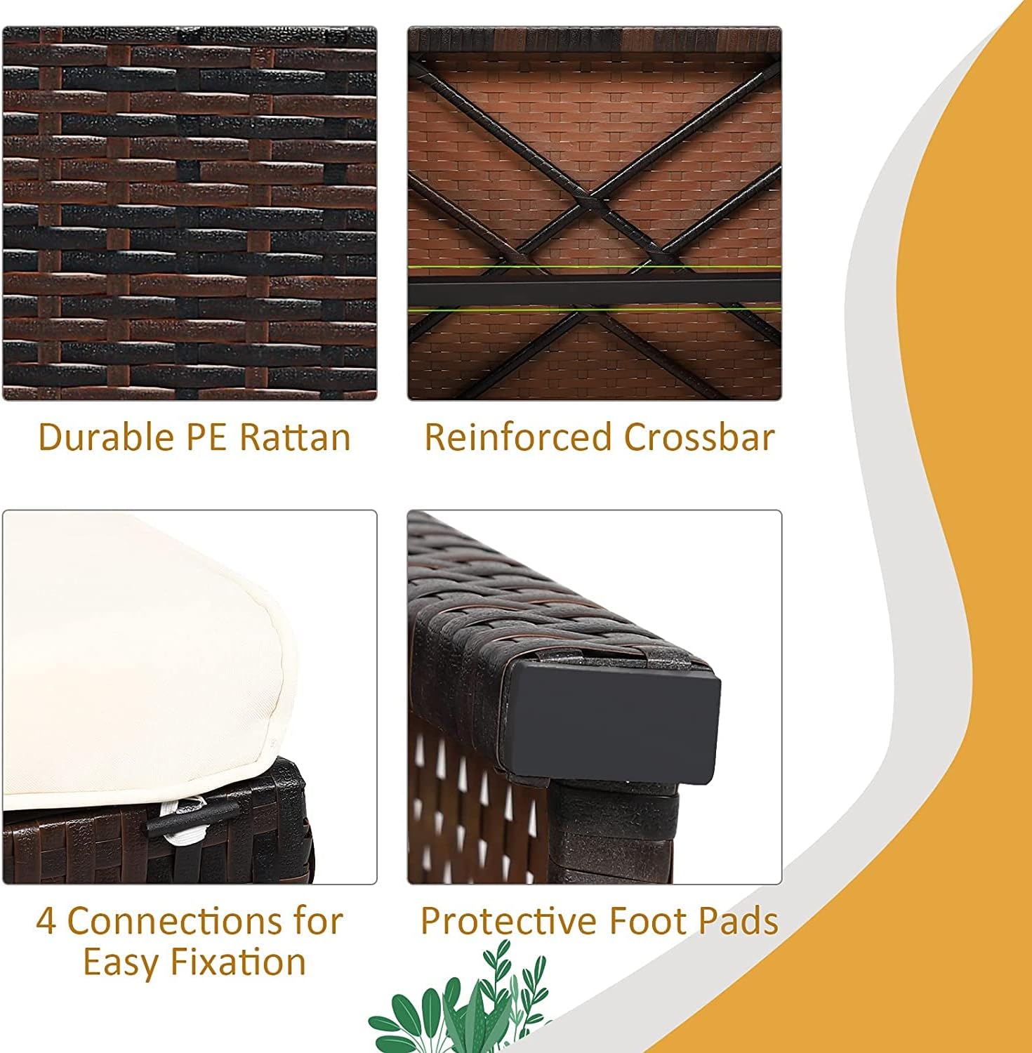 DORTALA Outdoor Ottoman Wicker 2 Piece, Patio Ottomans PE Rattan Foot Rest Footstool with Cushions for Garden, Poolside, White