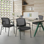 CLATINA Stackable Waiting Room Chairs, Ergonomic Mesh Office Chairs with Armrest & Lumbar Support, No Wheels Stacking Guest Reception Chairs for Conference Lobby Church School Home, Black,Set of 8