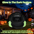 Inflatable Bean Bag Chair Sofa for Kids with Ghost Pattern Glow in the Dark, Blow up Air Lounge Chairs Furniture Couch for Camping Movie Night Party Halloween Decorations Decor