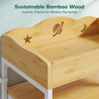 POKIPO Bamboo Changing Table Dresser with Sturdy Metal Frame, 4 Fabric Drawers, 3-in-1 Baby Dresser with Changing Table Top, Diaper Changing Station and Storage Organizer for Modern Nursery