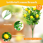 Tigeen 12 Pack Lemon for Decoration Fake Lemon Branches Artificial Vivid Yellow Faux Lemons Tables Centerpiece for Kitchen Stem Fruits for Home Spring Summer Decor