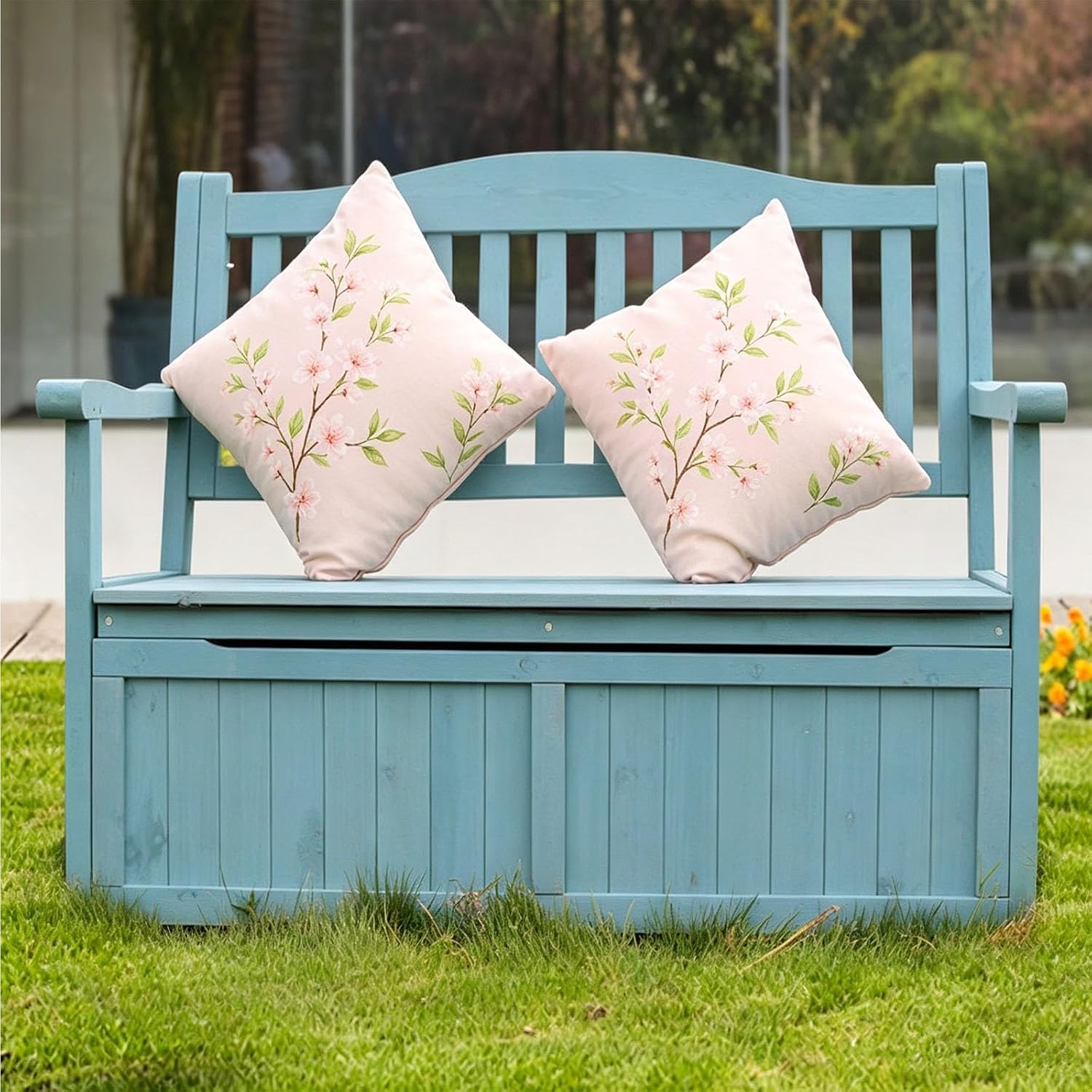 Garden Bench, Outdoor Storage Bench, 48.8" Waterpoof Solid Wood Benches for Lawn Yard Porch Work Entryway(B)