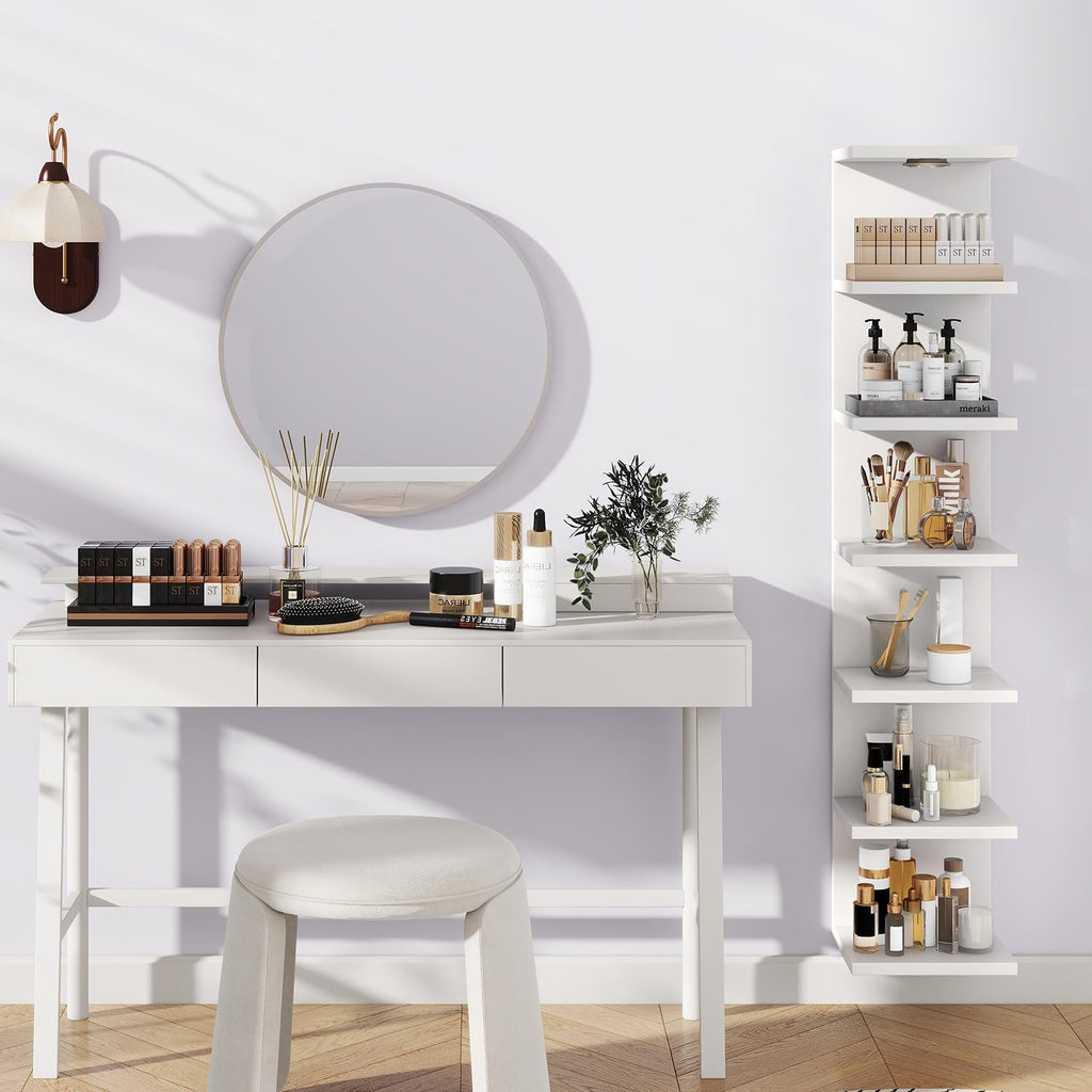 IBUYKE 7 Tier Wall Shelf Unit Floating Shelves with LED Lights,Lack Shelf for Wall Storage,Wall Mounted Vertical Display Shelf for Bedroom,Office,Bathroom White WBC017W