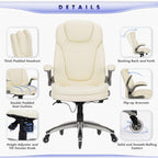 Executive Office Chair-Ergonomic Computer Desk Chair with Upgraded Caster for Swivel, High Back Office Chair with Padded Flip-up Arms,Leather Chair Thicken Seat for Comfort