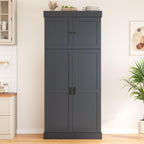 77'' Tall Freestanding Kitchen Pantry, Kitchen Storage Cabinets with Adjustable Shelves, Door Shelves, Drawers and Wine Racks, Versatile Cupboard for Dining Room, Living Room,Grey