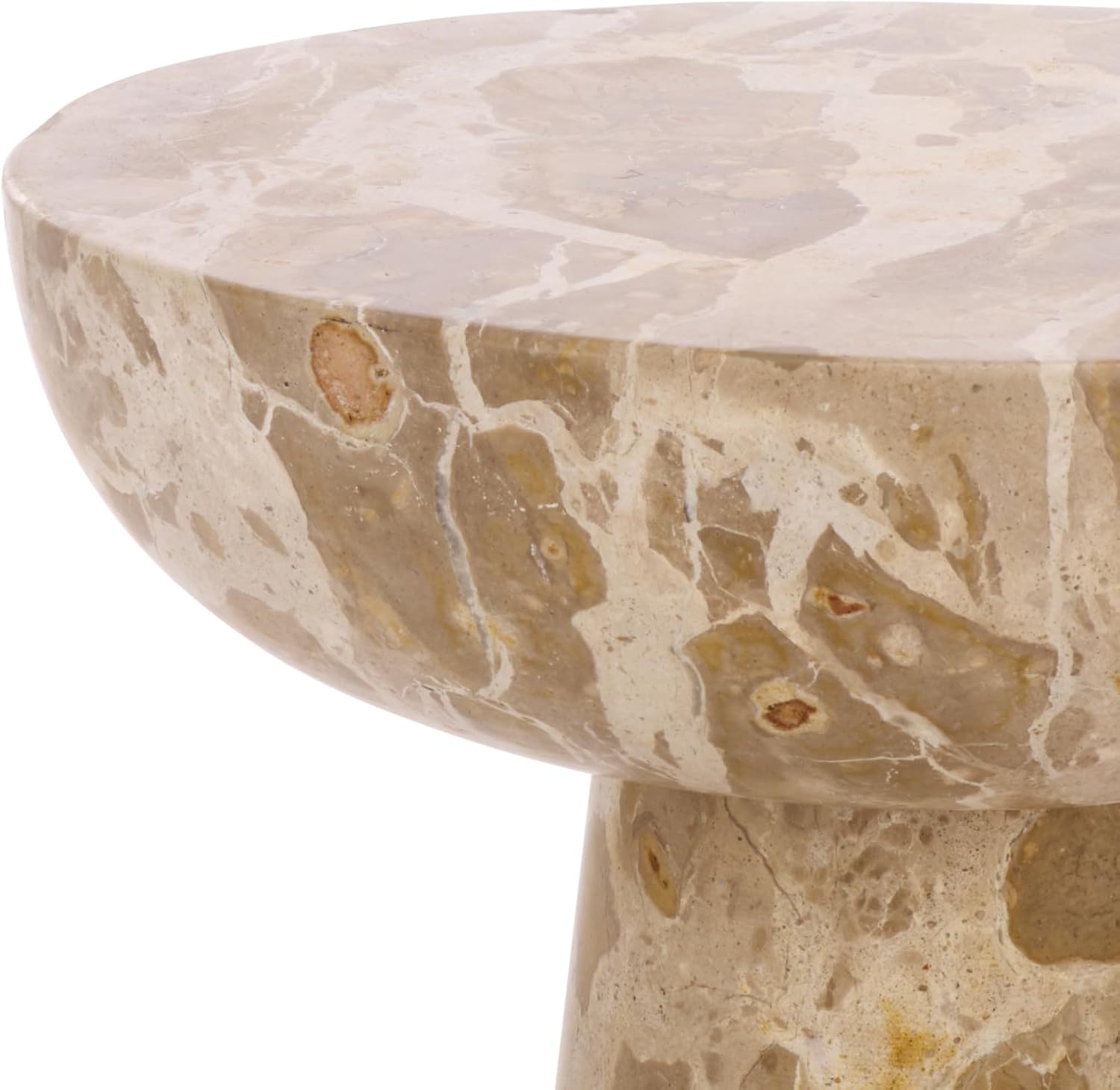 SAFAVIEH Couture Collection – Glendale Beige Round Marble Accent Table, Stone Pedestal Side Table, Modern Sculptural Design (SFV9766B)