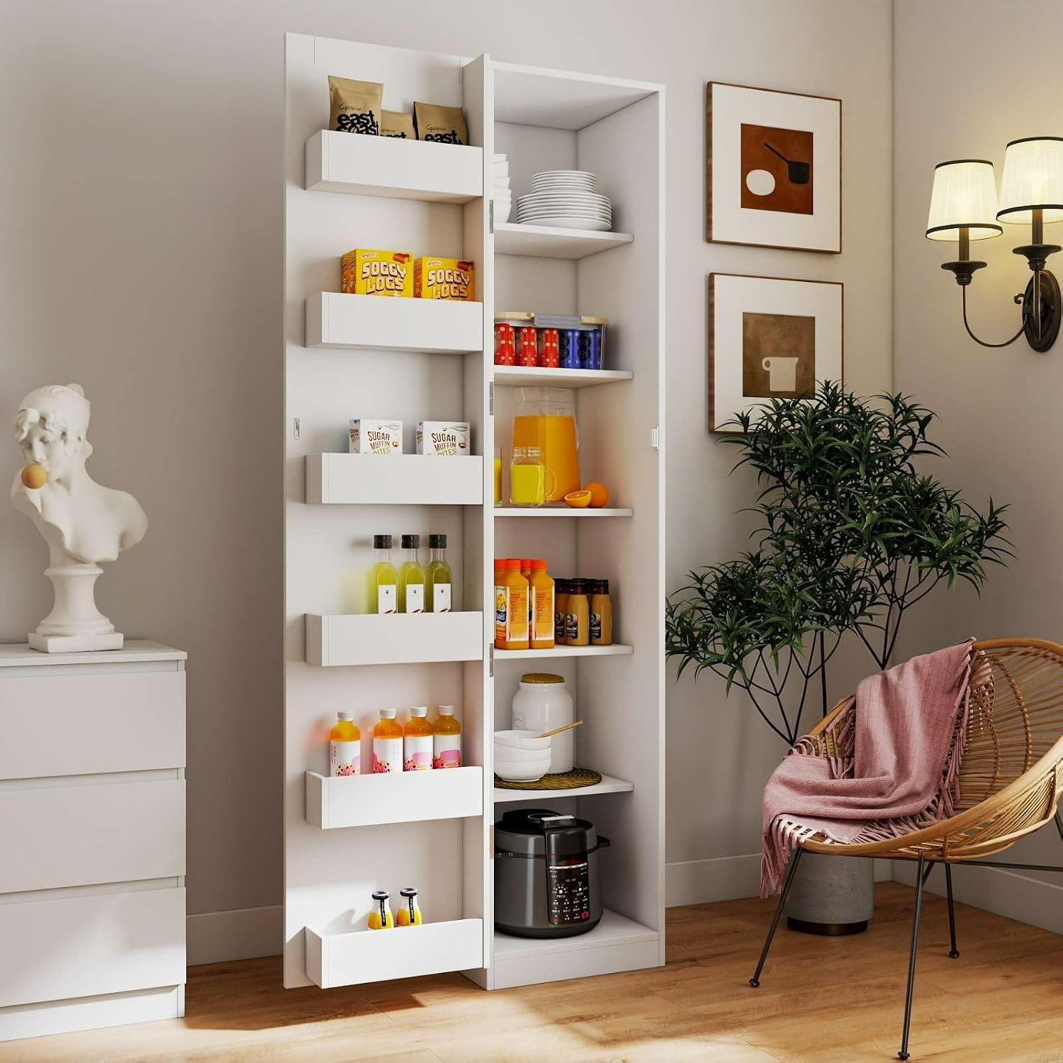 Tall Kitchen Pantry Cabinet with 6 Shelves & 6 Side Racks, 70.87" Storage Cabinet, Freestanding Cupboard for Kitchen, Dining Room, Bathroom, Adjustable Shelving, Modern Design