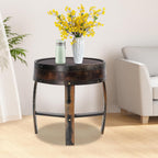 Whiskey Barrel Table 24 Inch Tall Wine Barrel End Table Rustic Round Wooden Bourbon Coffee Oak Side Table Handcrafted Whiskey Barrel Accent Table for Living Room, Bedroom, Office, Brown