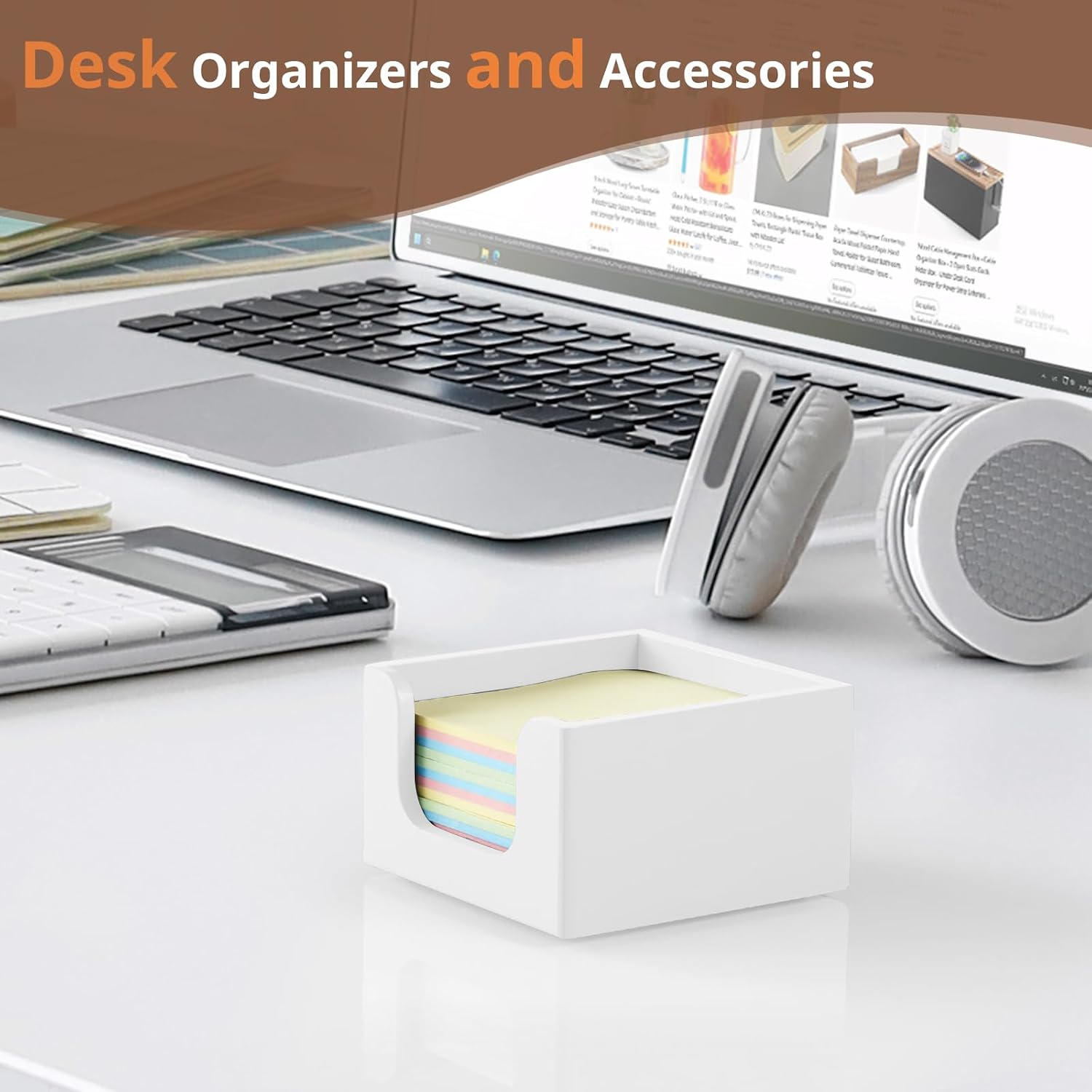 Sticky Note Holder, Sticky Note Dispenser for Office Desk Accessories, Self Stick Note Pad Holder, Memo Pad Holder Dispenser Organizer for School Office Desk Supplies, White