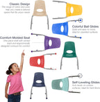 FDP 10" School Stack Chair, Stacking Student Seat with Chromed Steel Legs and Ball Glides For In-Home Learning or Classroom - Black (6-Pack), 10355-BK