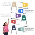 FDP 10" School Stack Chair, Stacking Student Seat with Chromed Steel Legs and Nylon Swivel Glides for in-Home Learning or Classroom - Navy (4-Pack), 13227-NV