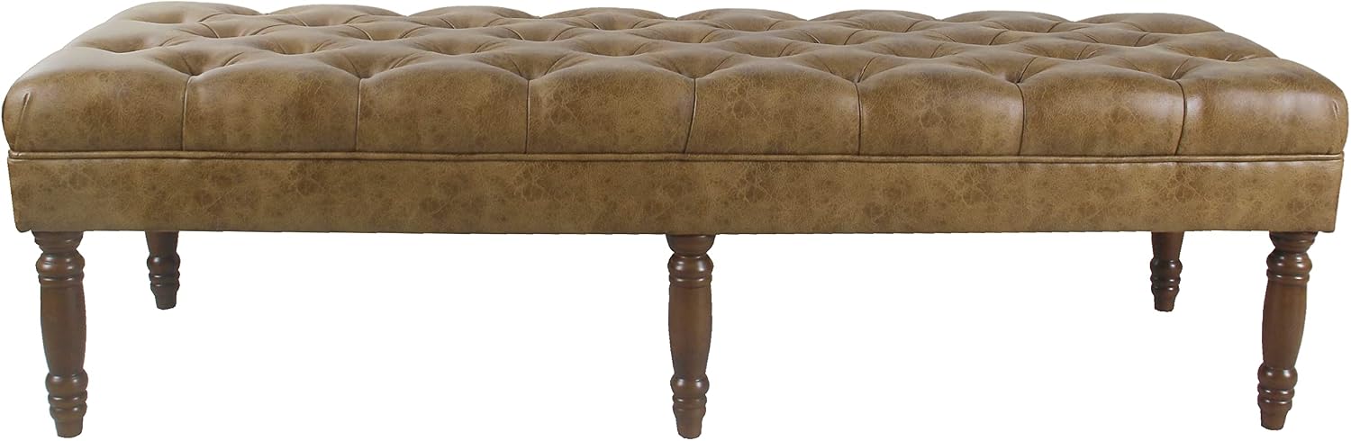 HomePop Large Upholstered Tufted Bench – Light Brown Leather