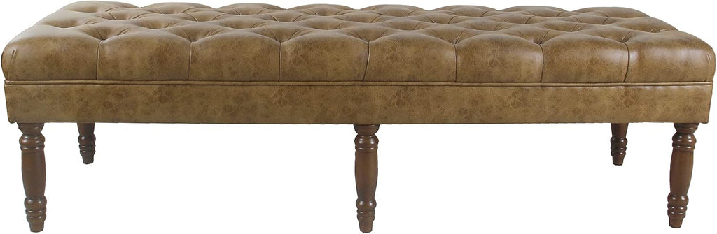 HomePop Tufted Decorative Bench, Light Brown Leather Large