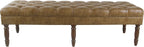 HomePop Tufted Decorative Bench, Light Brown Leather Large