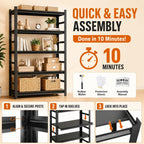 Bolt-Free 5 Tier Metal Bookshelf, 71"H Adjustable Tall Bookcase with Anti-Drop Fence, 1500LBS Heavy Duty Deep Book Shelf, Large Office Bookshelf, Modern Storage Shelves for Bedroom, LivingRoom, Garage