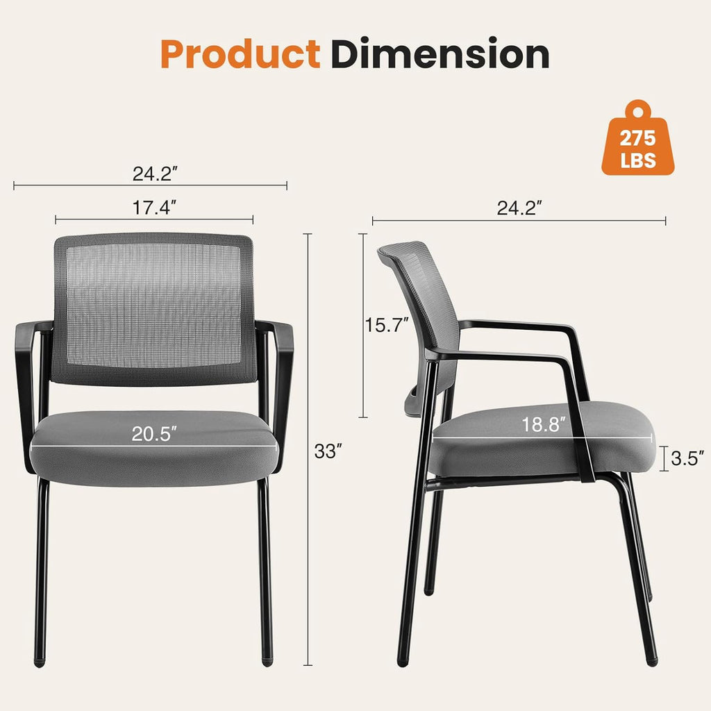 DUMOS Stackable Arm Chairs with Mesh Back and Upholstered Fabric, Easy to Store and Use, Perfect for Indoor and Outdoor Spaces, 1 Chair Grey