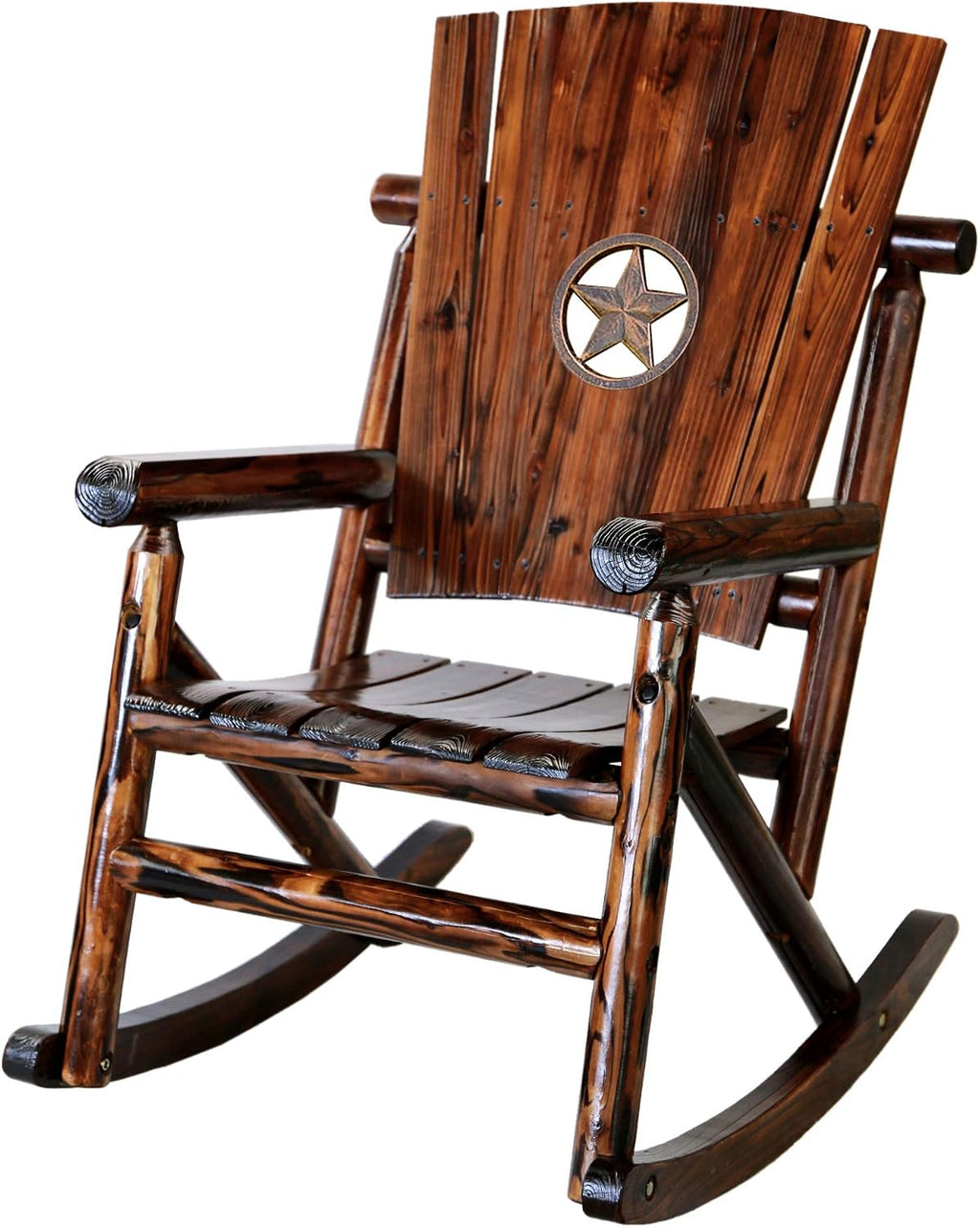 Leigh Country TX 93621 Char-Log Series Adult Wood Indoor/Outdoor Star Medallion Rocker, Brown