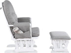 Suite Bebe Carson Glider and Ottoman in White Wood and Oyster Gray Fabric
