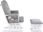 Kaimei Mason Grey Glider and Ottoman Chair Set - Comfortable Nursery Rocking Chair with Storage & Button Tufted Back