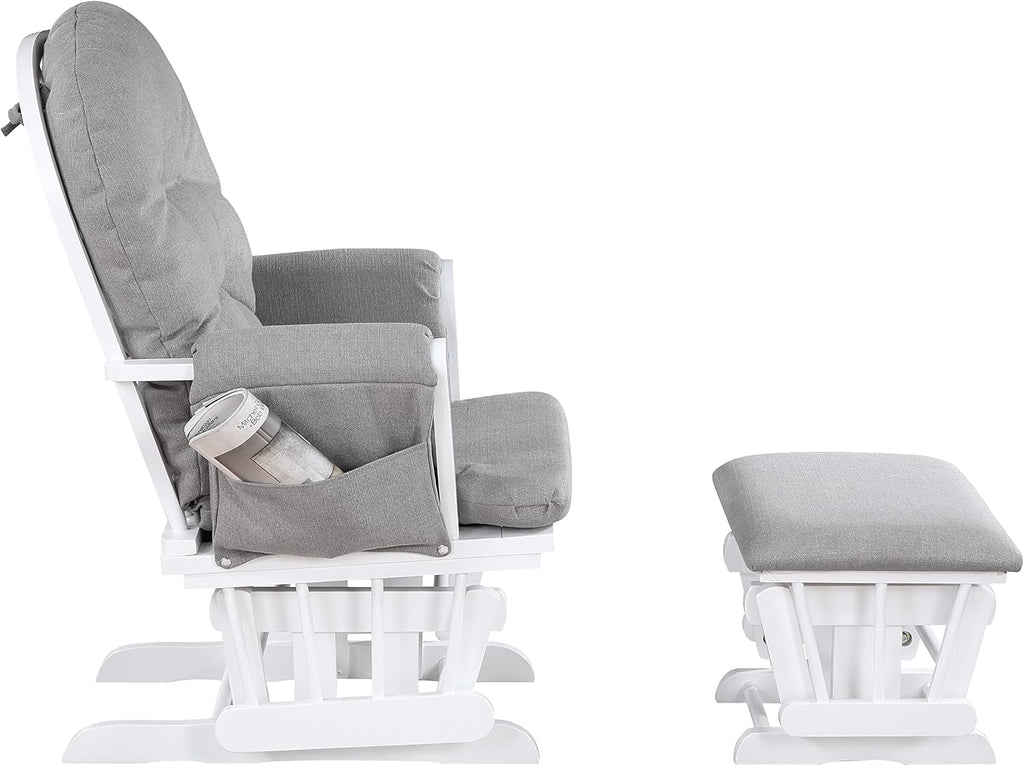 Nursery Glider and Ottoman: Traditional Style Button Tufted - Oyster Fabric Wood Frame - Soft Quiet Gliding Motion for Baby & Parents - Nursery Room & Bonding