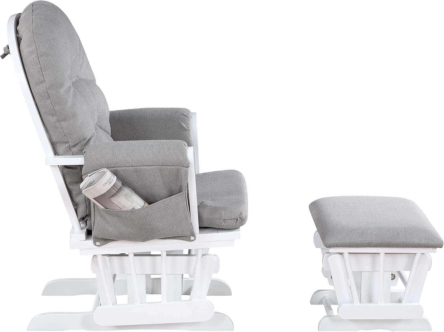 Mason Glider and Ottoman White Wood and Oyster Fabric
