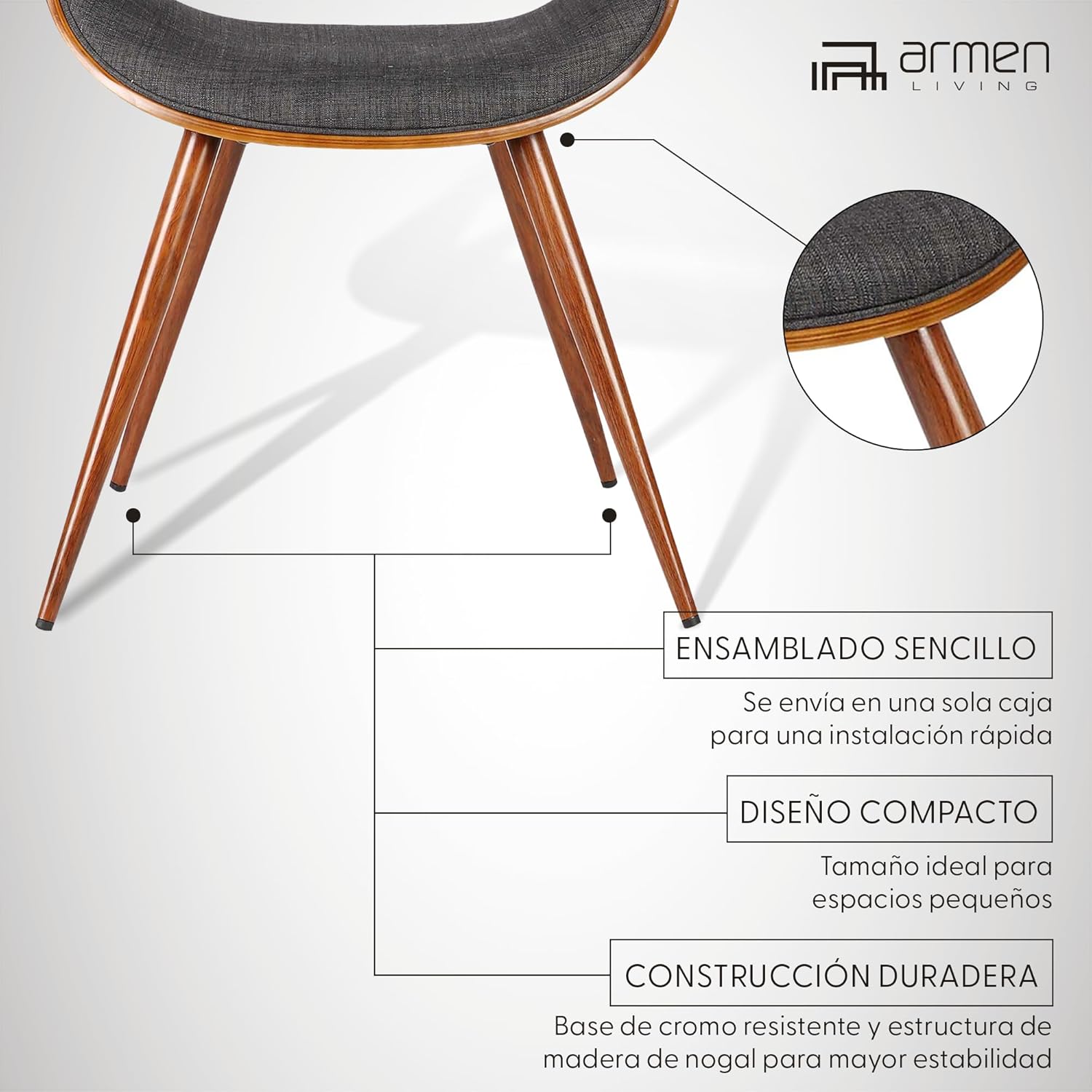 Armen Living Butterfly Mid-Century Dining Chair in Walnut Finish and Charcoal Fabric - Set of 2