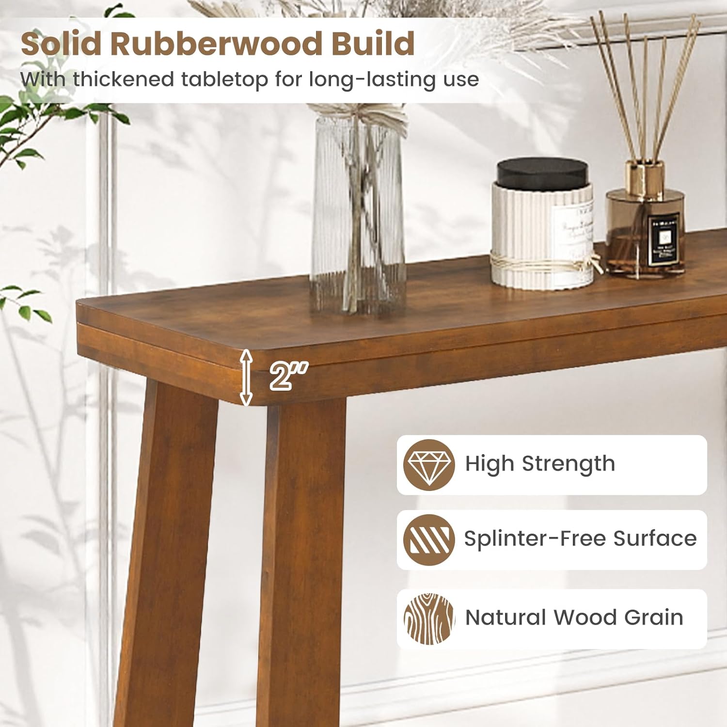 Giantex Narrow Long Console Table, 43" Modern Entryway Table Behind the Couch, Rubberwood Accent Sofa Tables for Living Room, Foyer, Hallway, Bedroom, Entrance (Walnut)