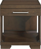 Penau Modern Rectangular End Table Espresso Finish, Dovetail Drawer with Nickel Tone Bar Pull, Lower Open Shelf, Mango Veneer and Engineered Wood, 22 x 24 x 24 Inchs