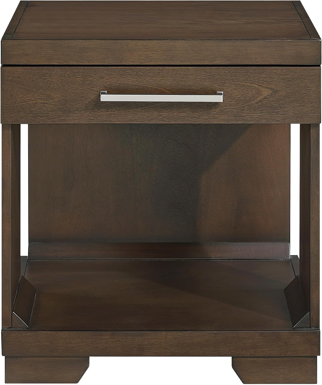 Penau Modern Rectangular End Table Espresso Finish, Dovetail Drawer with Nickel Tone Bar Pull, Lower Open Shelf, Mango Veneer and Engineered Wood, 22 x 24 x 24 Inchs