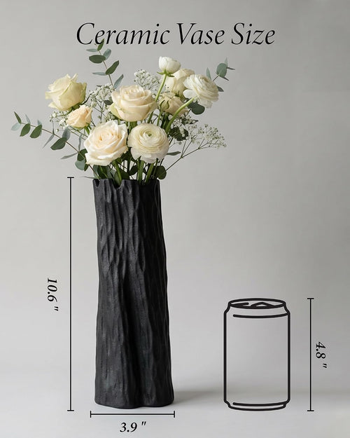 10.7 in Black Ceramic Flower Vase Organic Nature Shape Nordic Modern Style Ceramic Vase Shelf Home Living Room Coffee Table Centerpiece Black Vases Home Decor
