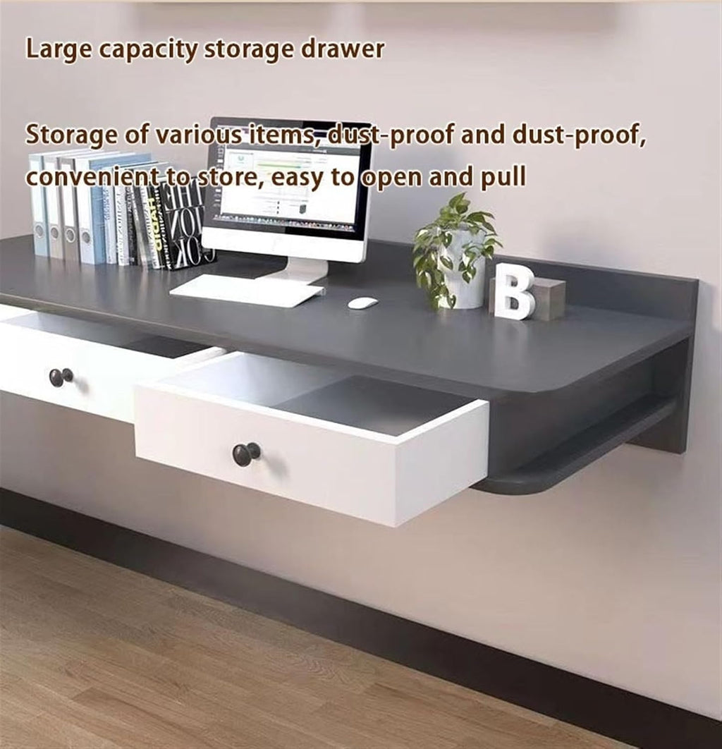 Floating Laptop Computer Desk Dressing Table Wall Mount Shelf with Drawer Wooden Bedside Tables Mounted Nightstand for Room All Occasion(White,120x30x40cm)