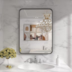 LOAAO Black Metal Framed Bathroom Mirror for Wall, 22X30 Inch Rounded Rectangle Mirror, Matte Black Bathroom Vanity Mirror Farmhouse, Anti-Rust, Hangs Horizontally or Vertically