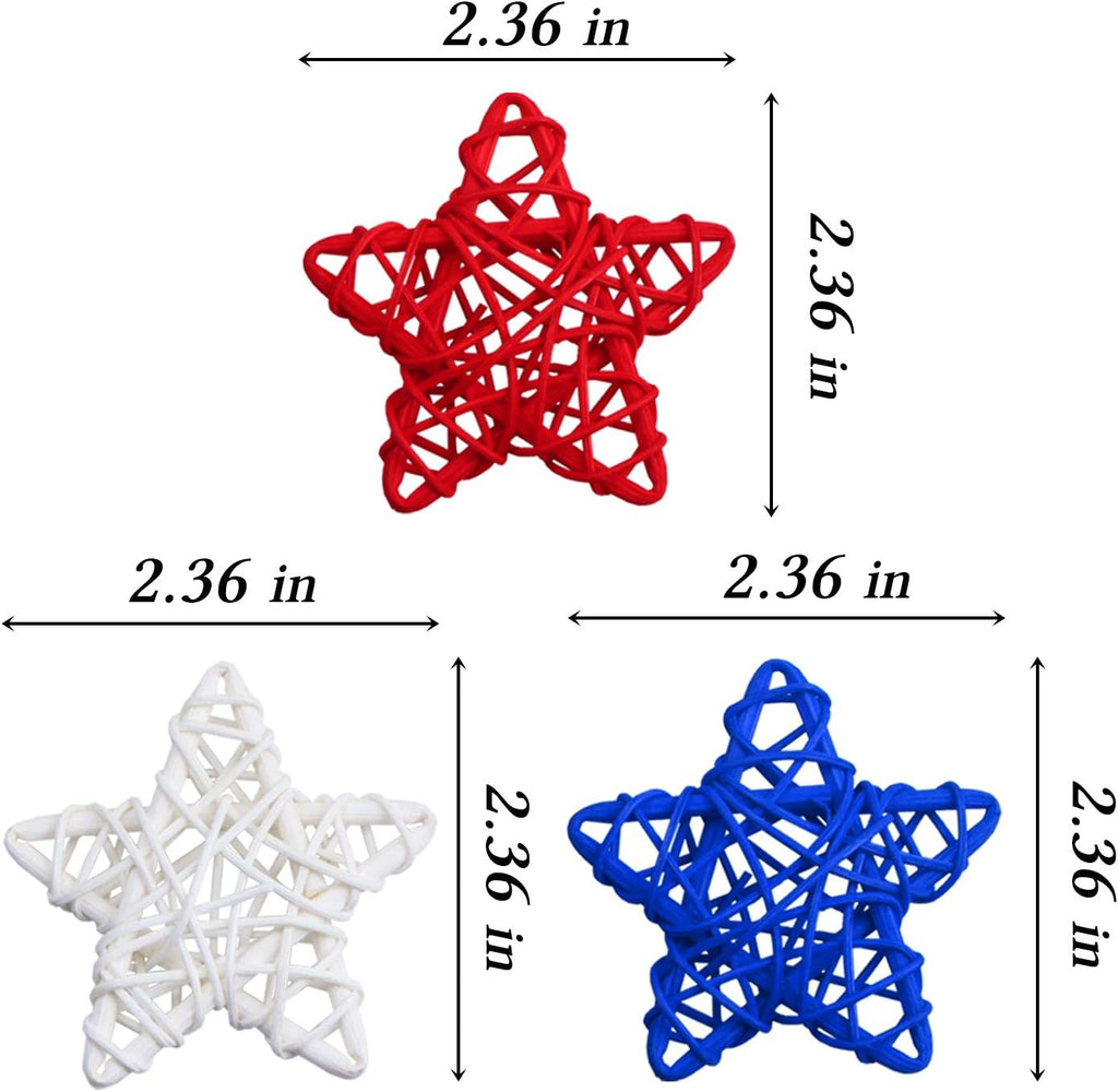 STMK 15 Pcs 4th of July Star Shaped Rattan Balls Decoration, 2.36 Inch Red White and Blue Star Shaped Wicker Balls for 4th of July Home Decor DIY Vase Bowl Filler Ornament Table Decoration