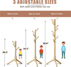 8-Hook Freestanding Coat Rack 3 Heights Safe Round Tips Nature | Smooth Round Tips Prevent Slipping,Tool-Free Assembly,Holds Clothes Hats Handbags,Ideal for Entryway Bedroom Hallway Office