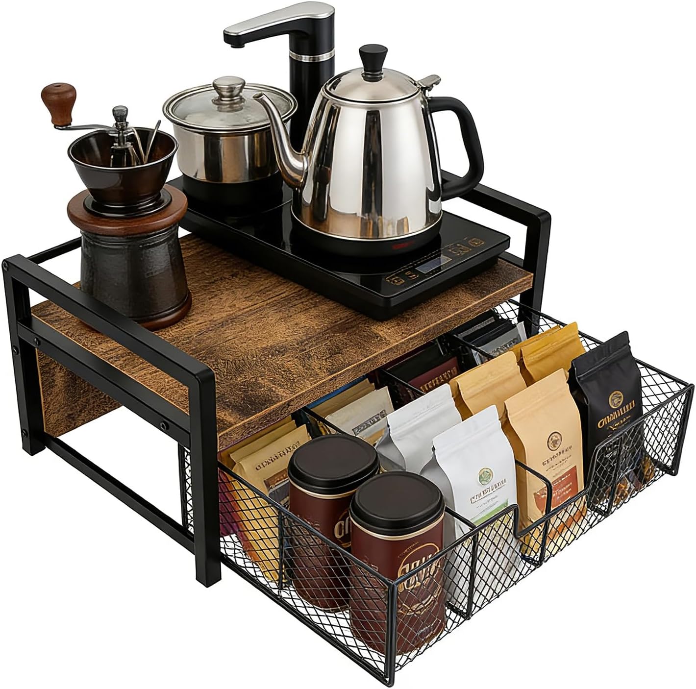 Tea Bag Organizer Wood Tea Organizer with 8 Compartments Storage Chests Tea Station Chest Display Container Box for Countertop Kitchen