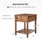HULALA HOME Spindle Nightstands with Charging Station, Solid Wood Nightstand with Drawer Shelf, Side Table with Pull-Out Shelf (2, Walnut)
