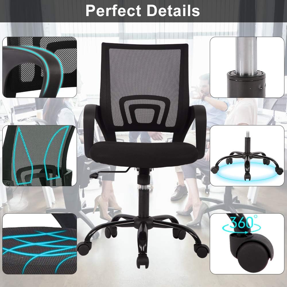 Office Chair Ergonomic Desk Chair with Lumbar Support & Armrest Height Adjustment Swivel Rolling Mid Back Breathable Mesh Chair PC Executive Works Task Computer Chair for Home Office, 2 Pack